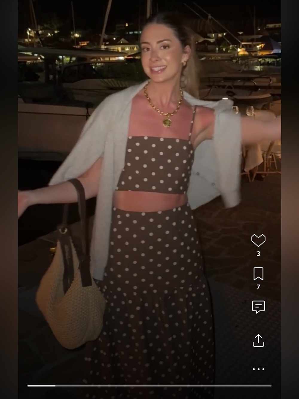 Polka Dot Crop Top & Maxi Skirt Set - Brown